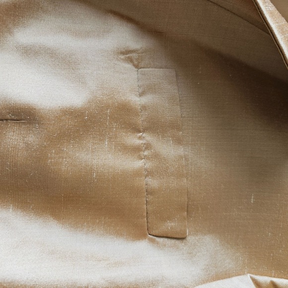 Linda Allard/Ellen Tracy SZ 10 100% Silk Shiny Tan Gold Blazer Designer Classic - Picture 10 of 13